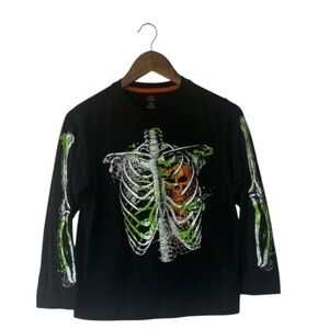 Celebrate Halloween Skeleton Pumpkin Jack Black Long Sleeve Shirt Large 10-12